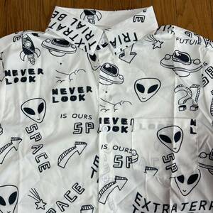 今期モデル スペース UFO 宇宙人総柄 ハワイアン アロハシャツ 白 LL 新品未使用 ホワイト