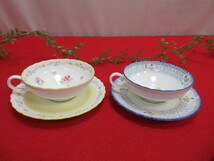 6OL151 Noritake ノリタケ JEUNE FLEUR ジュヌフレール/ORANGERIE オランジェリー　ティーカップ&ソーサー 2客セット イエロー・ブルー_画像1