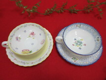 6OL151 Noritake ノリタケ JEUNE FLEUR ジュヌフレール/ORANGERIE オランジェリー　ティーカップ&ソーサー 2客セット イエロー・ブルー_画像2