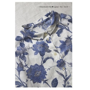 hand made!cotton&linenolientaru цветок .. воротник туника длина рубашка!