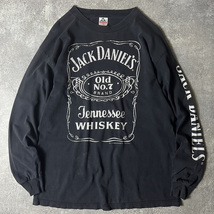 雰囲気系 90s Jack Daniel's 2面 ロゴ プリント 長袖 Tシャツ L / 90年代 ジャックダニエル 企業物 企業 墨黒 ロンT_画像1