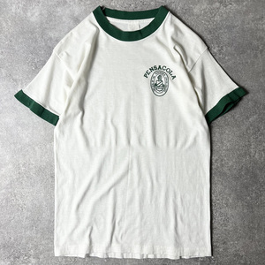 70s SPRUCE カレッジ ロゴ プリント 半袖 リンガー Tシャツ / 70年代 ビンテージ スプルース シングル ステッチ