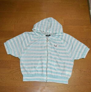 *pom ponetto[ short sleeves! Parker ]L(160) lovely! outer garment! light blue × white border pattern! Pom Ponette 