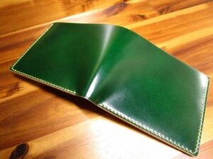 二つ折り財布 コードバン レーデルオガワ グリーン 手縫い エイジング 二つ折り 財布 コンパクト キャッシュレス 小銭入れ 緑 革財布