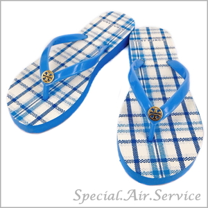 TORY BURCH Tory Burch lady's beach sandals THIN FLIP FLOP PALE MARINE/BLUE CHECK size :5( approximately 22cm)56488 497* sharing have 