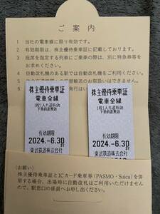 即決 東武鉄道 株主優待乗車証 電車全線 2枚セット 　2024年6月30日まで