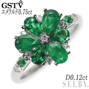 GSTV Pt950 エメラルド ダイヤモンド リング 0.75ct D0.12ct フラワー 出品3週目 SELBY