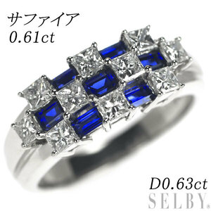 Pt900 サファイア ダイヤモンド リング 0.61ct D0.63ct 出品3週目 SELBY