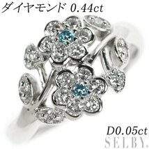 Pt900 ダイヤモンド トリートブルー リング 0.44ct D0.05ct フラワー 出品3週目 SELBY_画像1