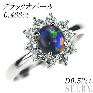 Pt900 ブラックオパール ダイヤモンド リング 0.488ct D0.52ct 新入荷 出品1週目 SELBY