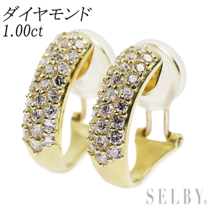 K18YG ダイヤモンド ピアス 1.00ct パヴェ フープ 新入荷 出品1週目 SELBY