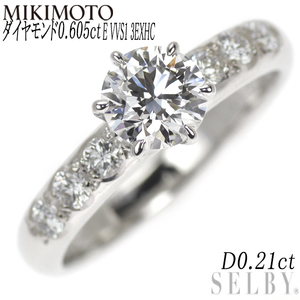  Mikimoto Pt950 кольцо с бриллиантом 0.605ct E VVS1 3EXHC D0.21ct DGR-1196R лот 4 неделя SELBY