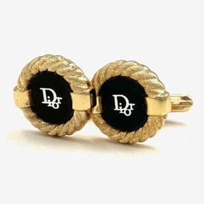 仙18 Christian Dior カフス カフリンクス ラウンド ロゴ ゴールド系 ブラック系 クリスチャンディオール メンズ スーツ ビジネスの画像1