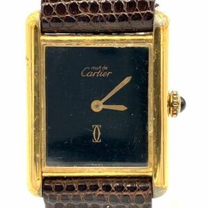 仙35【稼働】Cartier マストタンク 腕時計 手巻き SV925 刻印 アナログ 2針 カルティエ ブラック文字盤 レクタンギュラー アンティーク