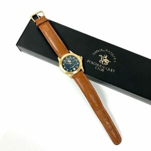 仙3 SANTA BARBARA サンタバーバラ POLO & RACQUET CLUB 18K GOLD 腕時計 クォーツ デイト アナログ 3針 ポロ＆ラケットクラブ 箱付き