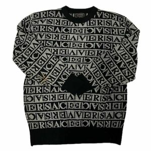 .15 VERSACE knitted sweater wool long sleeve Logo total pattern crew neck black Versace men's winter thing 