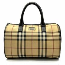 仙35 Burberry ミニボストンバッグ ノバチェック ハンドバッグ ベージュ系 バーバリー 手提げ 鞄_画像1