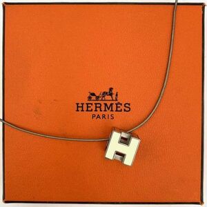 仙11 HERMES カージュドアッシュ ネックレス Hキューブ シルバー ホワイト系 エルメス 箱付き ペンダント アクセサリー
