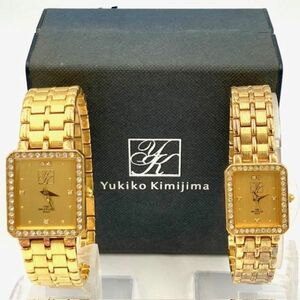 仙10【ペアウォッチ】Yukiko Kimiima YK-328G クォーツ ゴールド文字盤 スクエア ダイヤ 0.03ct/GOLD 999.9 FILLED ユキコ キミジマ 腕時計