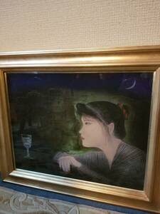 美人画　岩絵の具作品　作者不詳　