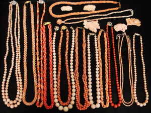  gorgeous * large amount!! red ..* peach color * coral accessory 20 point *551g set!!SV stamp 4 point * ream necklace * obidome * brooch * long * large grain etc. 
