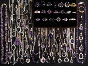  gorgeous!! large amount!! purple crystal * amethyst accessory 84 point set *SV*925 etc. ×36 point!! ream necklace * pendant top * ring * bangle * loop Thai 