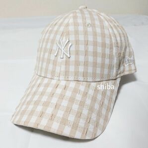 NEW ERA ニューエラ レディース 9FORTY キャップ 帽子 NY ヤンキース ギンガム チェック ベージュ 白