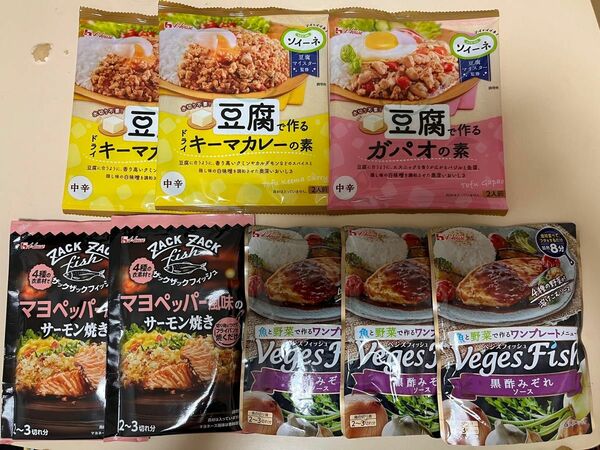 ハウス食品　ドライキーマカレーの素/ガパオの素/マヨペッパー風味のサーモン焼き/黒酢みぞれソース　詰め合わせセット4種類8袋