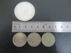① silver coin 1000 jpy 1 sheets 100 jpy 3 sheets total 4 sheets . summarize Tokyo Olympic .. old coin commemorative coin super-discount 1 jpy start 