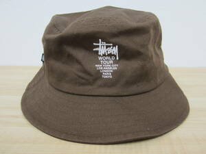 STUSSY Stussy WORLD TOUR BUCKET HAT world Tour панама унисекс шляпа шляпа Brown текущее состояние товар супер-скидка 1 иен старт 