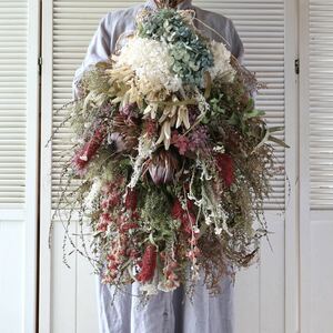 *kashun* (75cm) ＊特大＊ハンドメイド ワイルドフラワーと紫陽花のアンティークスワッグ/ドライフラワー/開店祝い/花束/ブーケ/プロテア