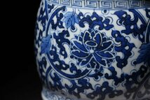 博物館展示品　来歴有　259　清時代　康煕年製染付纏枝紋花入　高さ約34.7cm　(検)青華 花瓶 唐物 中国美術 古玩_画像9