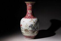 博物館展示品　来歴有　145　清時代　乾隆年製粉彩花入　高さ約29.3cm　(検)花紋 花瓶 花器 唐物 中国美術_画像4