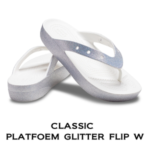 23cm クロックス Classic Platform Glitter Flip W クラシック プラットフォーム グリッター フリップ ホワイト シルバー W7 新品