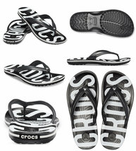 22cm クロックス crocs クロックバンド プリンテッド フリップ ブラック ホワイト Crocband Printed Flip Black / White M4W6 新品_画像5