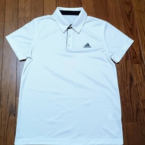 1329 【中古】adidas アディダス　ゴルフウェア　半袖　ポロシャツ　左胸にアディダスのロゴ　襟部分に黒のライン　メンズ　サイズ　LL