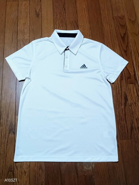 1329 【中古】adidas アディダス　ゴルフウェア　半袖　ポロシャツ　左胸にアディダスのロゴ　襟部分に黒のライン　メンズ　サイズ　LL