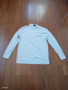 1338【中古】BOGNER　ボグナー　長袖　ゴルフウェア　モックネック 長袖Tシャツ　薄い緑白のボーダー　左首 首後ロゴ　メンズ　サイズ　L