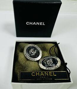 ▽ CHANEL シャネル ココマーク 99A イヤリング GP ブラック×シルバー ヴィンテージ 箱入 /265727/515-60