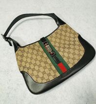 □ GUCCI オールドグッチ エールライン GG ワンショルダーバッグ　キャンバスレザー ベージュ系 / 254486 / 1227-3 _画像4