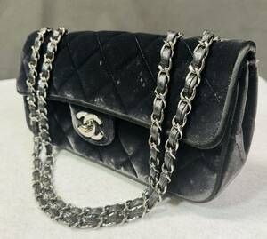 □ CHANEL シャネル ベルベット チェーンショルダーバッグ ココマーク ブラック系 シルバー金具 / 266283 / 516-1 