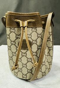 *GUCCI Gucci плюс GG мешочек сумка на плечо PVC кожа оттенок бежевого / 266705 / 521-4