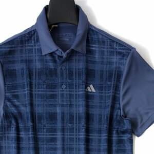 新品 春夏 アディダス ゴルフ ピケ チェック柄 半袖 ポロシャツ M 紺 adidas GOLF シャツ メンズ ウェア スポーツ サマー ◆CG2364A