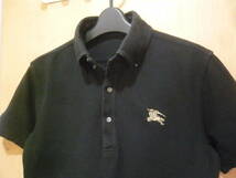 BURBERRY バーバリーブラックレーベル デュエボットーニ ボタンダウン 鹿の子ポロシャツ カノコ 黒 ブラック メンズ2(S)状態良_画像2