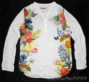 Desigual デシグアル ALELI 18SWBWXB ブラウス トップ オフホワイト 花柄 EU XL サイズ XXL 未使用 展示品 AB6021