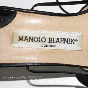 マノロ ブラニク MANOLO BLAHNIK ミュール サンダル リーフモチーフ 黒 ブラック レザー 本革 38.5 サイズ 約24.5～25cm 中古 美品の画像2