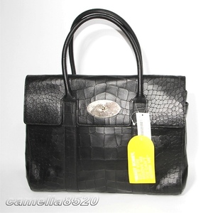 マルベリー ベイズウォーター 36cm 黒 クロコ型押し レザー 英国製 未使用 Mulberry Classic Heritage Bayswater Embossed Croc Printed