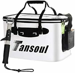 Tansoul バッカン 釣り バケツ 折りたたみ 40cm フィッシュグリップ付き 魚掴み器 釣り具 アウトドアに最適 ホワイト