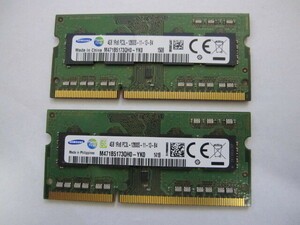 SAMSUNG　PC3L-12800S ノート用メモリー　 4GBが2枚セット計：8GB 動作品