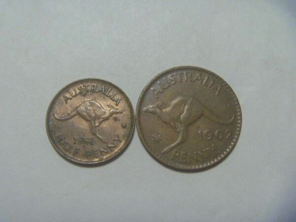 オーストラリア 古銭 カンガルーのコイン 2種 旧硬貨 ハーフペニー ペニー 外国貨幣 外国銭 セット まとめ売り 同梱割引あり